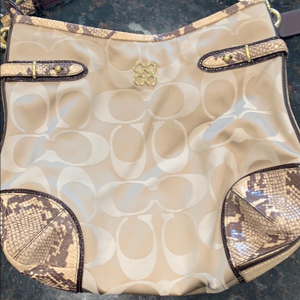 Coach Bag Beige W Python Trim Authentic - image 4